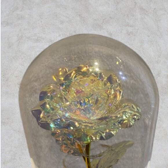 LOVE FOREVER LED ROSE -- Metallic Rose Inside Glass Dome, Lighted, LED, Like New - Picture 4 of 14
